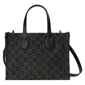 GUCCI Ophidia Medium Black And Grey GG Denim Tote Bag Retail $2.450